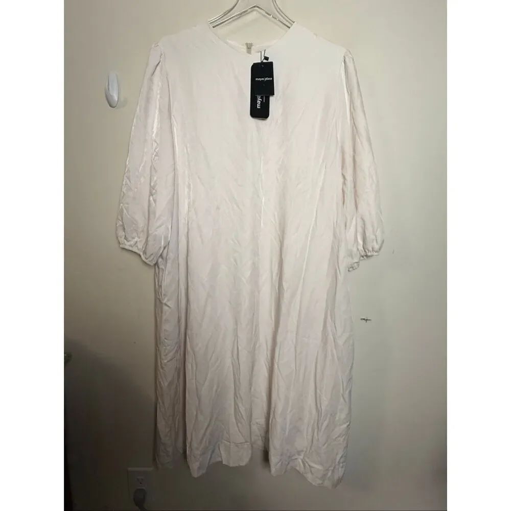 Mayas Place NY Modest Long Sleeve Midi Flowy Dress Ayla Bone XL NWT
